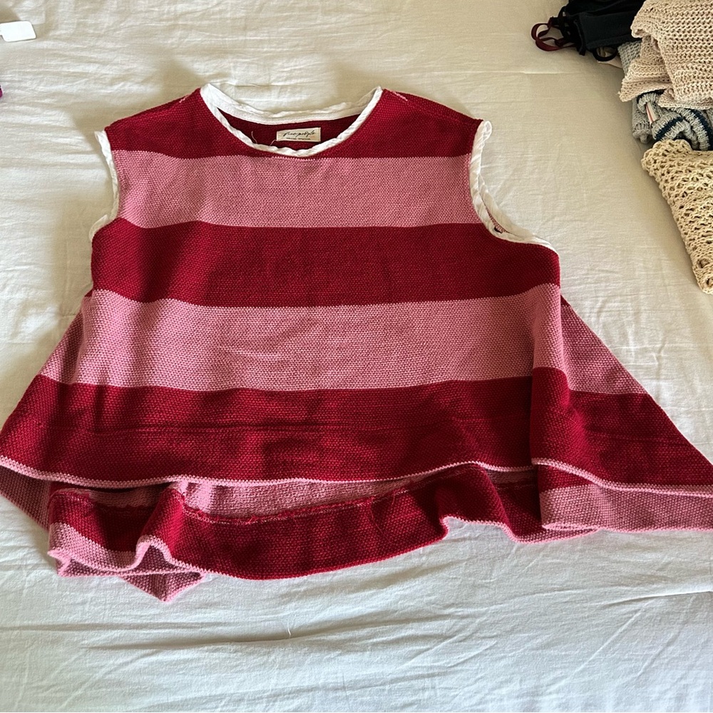 Free People Red and Pink Knit Top
